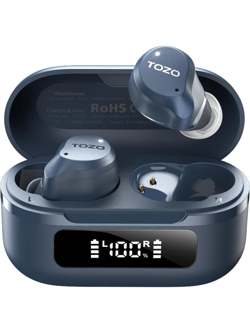 Wireless Blue NC9 Hybrid Active Noise Cancelling Bluetooth Earbuds 60H Playtime